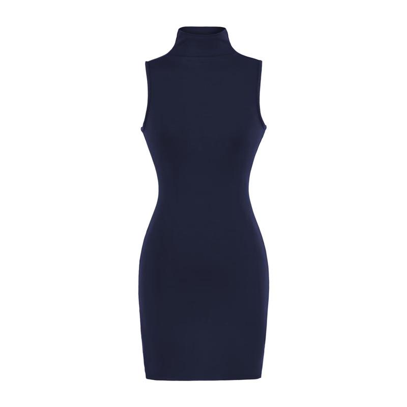 Women's Sleeveless Bodycon Dress: Retro, Mature Style, Stretchy, Slim-Fit, High-Neck, Sexy Short Skirt
