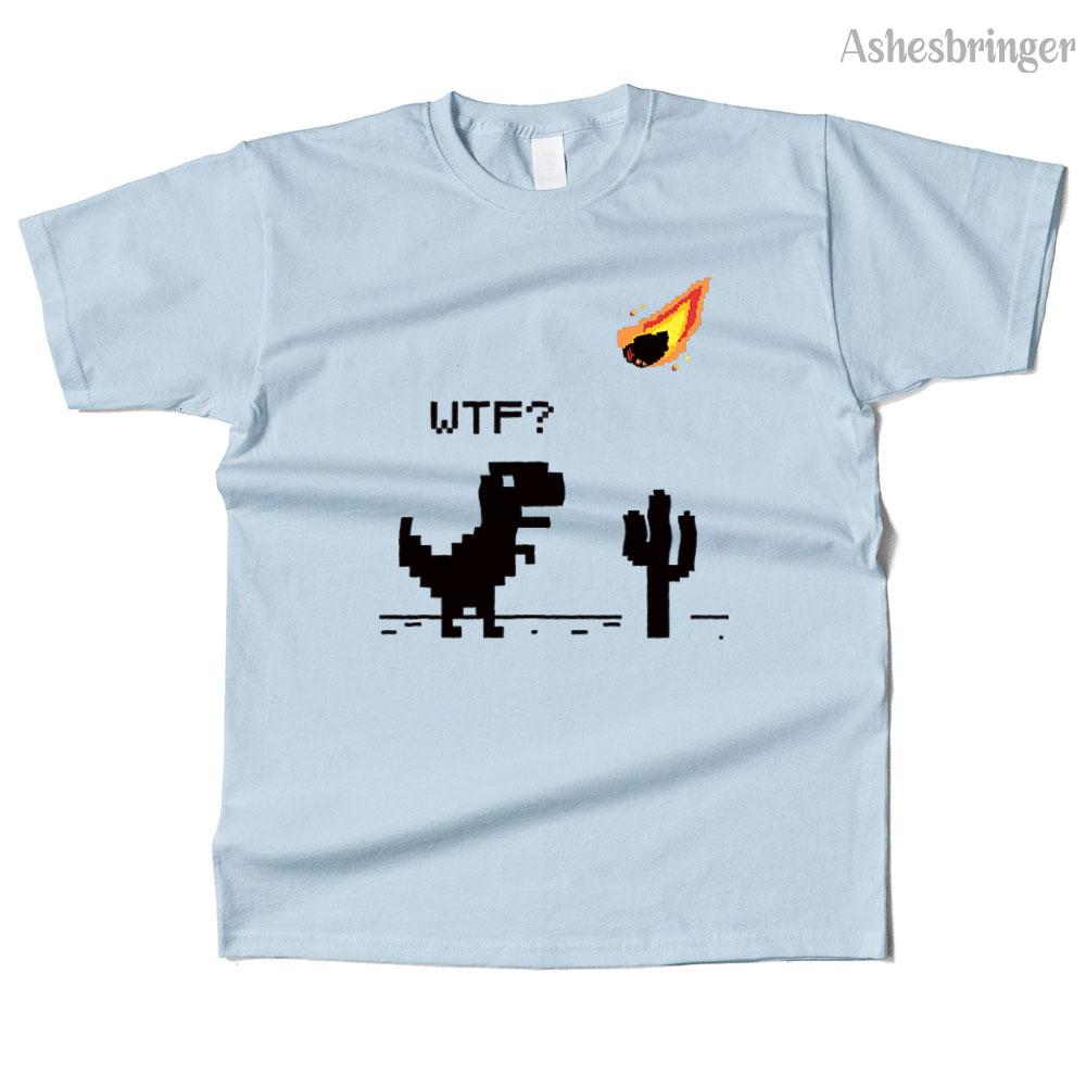 Mens Cotton WTF??? 8 Bit Graphic Funny T-REX T Shirt Street Casual Style Tee for Men and Women