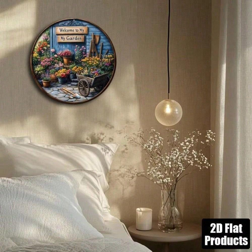 Metal Round Wall Sign 8 Inch Aluminum Garden Theme Home Decor