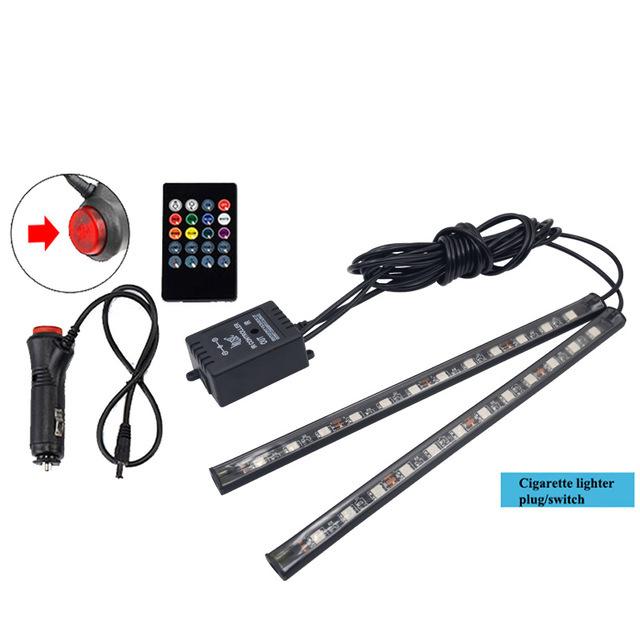 

Светодиодный светильник для ног автомобиля, окружающая лампа с дистанционным управлением/музыкой/голосовым управлением, интерьер, напольное украшение для ног, светильник для сигарет, светодиодный светильник для атмосферы 2IN1 Voice control