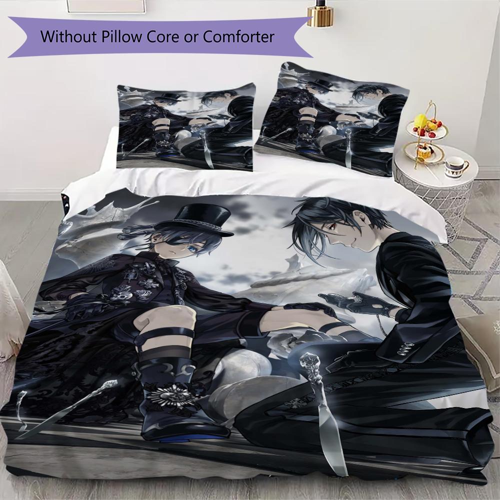 

Black Butler Pattern Bedding uilt Set uilt Cover Pillowcase Home Decoration Birthday Gift (1 * duvet cover + 15 * pillowcase without core) 135x200cm