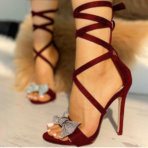 open toe rhinestone heels