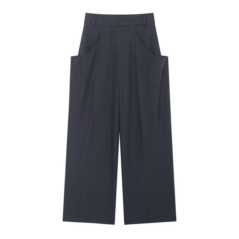 Womens Loose Pleated Trousers Mid-Rise Casual Pants Fall Winter