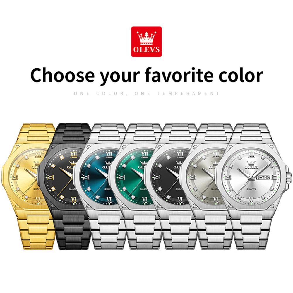 OLEVS Men's Watches Classic Luxury Fine Steel Original Quartz Wristwatch for Man Waterproof Luminous Date Week Trend Fashion New