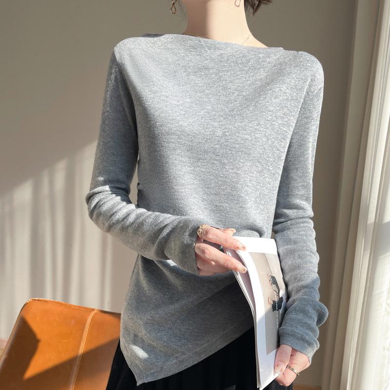 Women's wool pullover Qinghe cashmere 50% silk 50% wool spring and summer wool soft, comfortable and warm