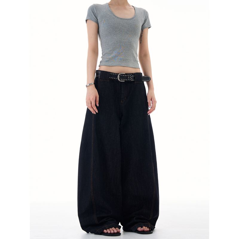 Madwitch Retro Simple Wide-Leg Scimitar Jeans Unisex Loose Casual Cleanfit High-Sense Pants
