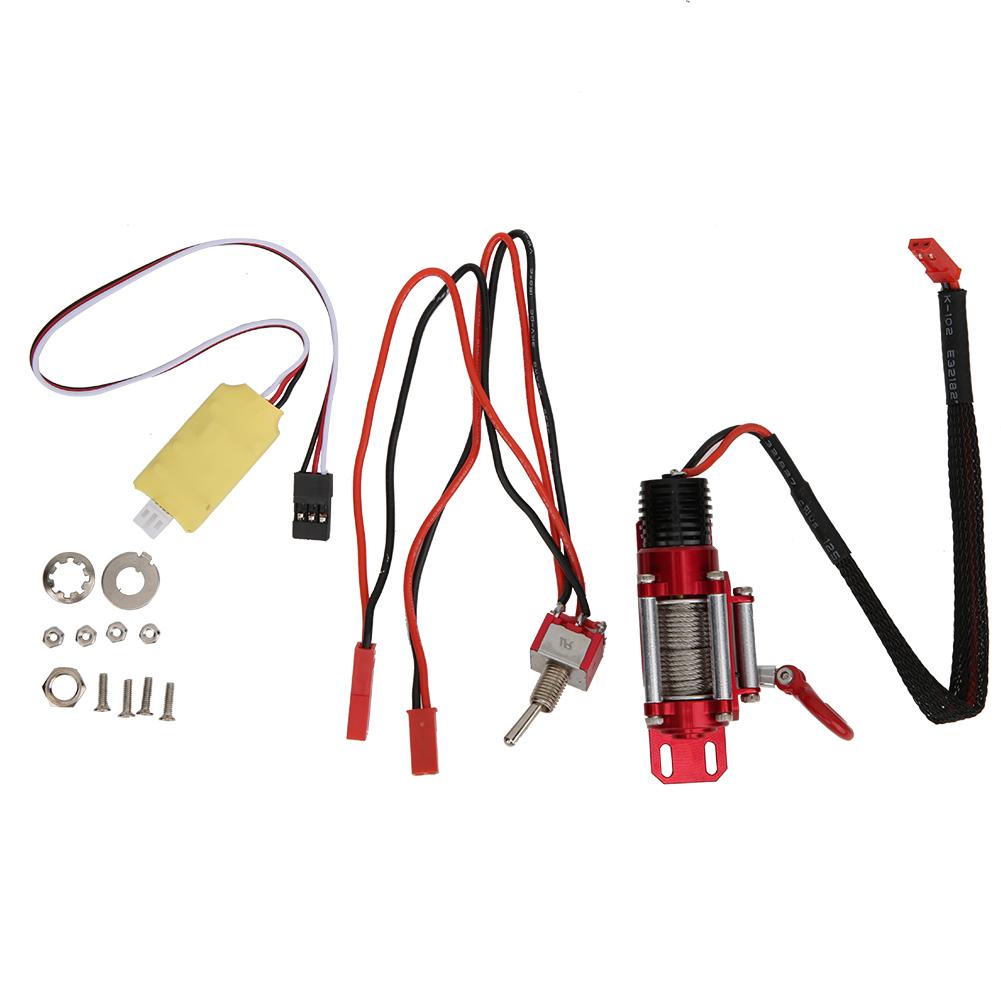 Metal Electric Winch Parts Accessory with Switch Remote Control Panel for 1 10 RC Crawler Climbing CarRed