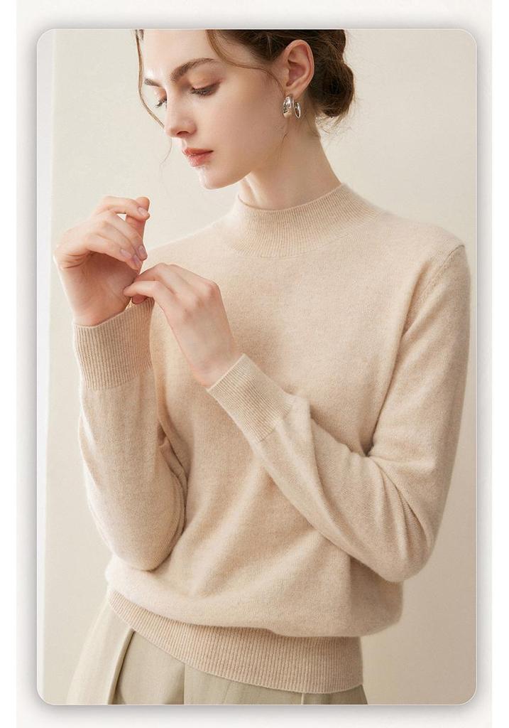 Lekasha Women's 100% Pure Cashmere Half-High Neck Pullover Knitwear for Autumn and Winter