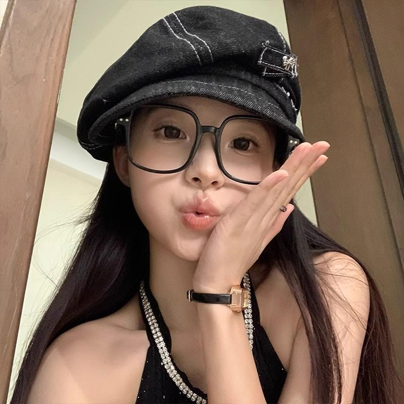 Japanese Retro Denim Literary Beret Female Summer Octagonal Hat Street Niche Personality Show Face Small Personality Hat