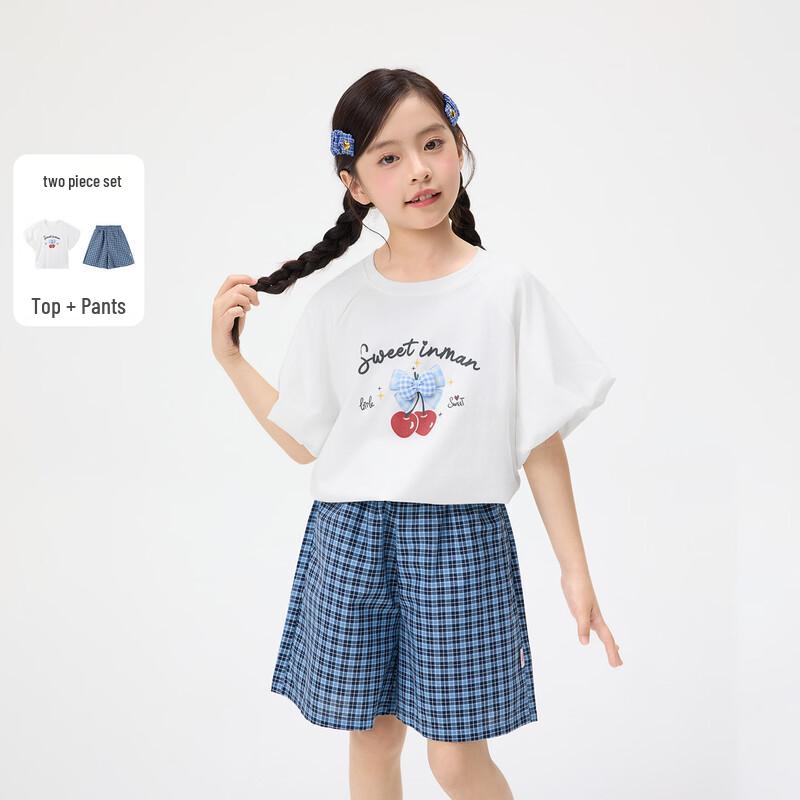 Girls  Sweet Plaid Shorts Two-Piece Set 120