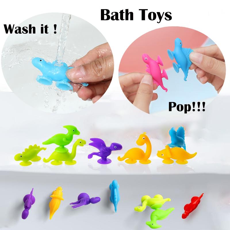 14 Stück Dinosaurier Saugnapf Spielzeug, Konstruktionsspielzeug für Kindergärten und Spielzimmer, Perfekt für die Badezeit und zum Spielen auf Reisen, Geschenk