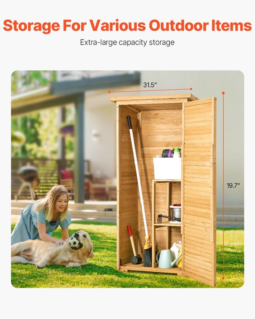 Outdoor Wooden Storage Shed Waterproof Garden Tool Shed 31.5x63.8 Inch
