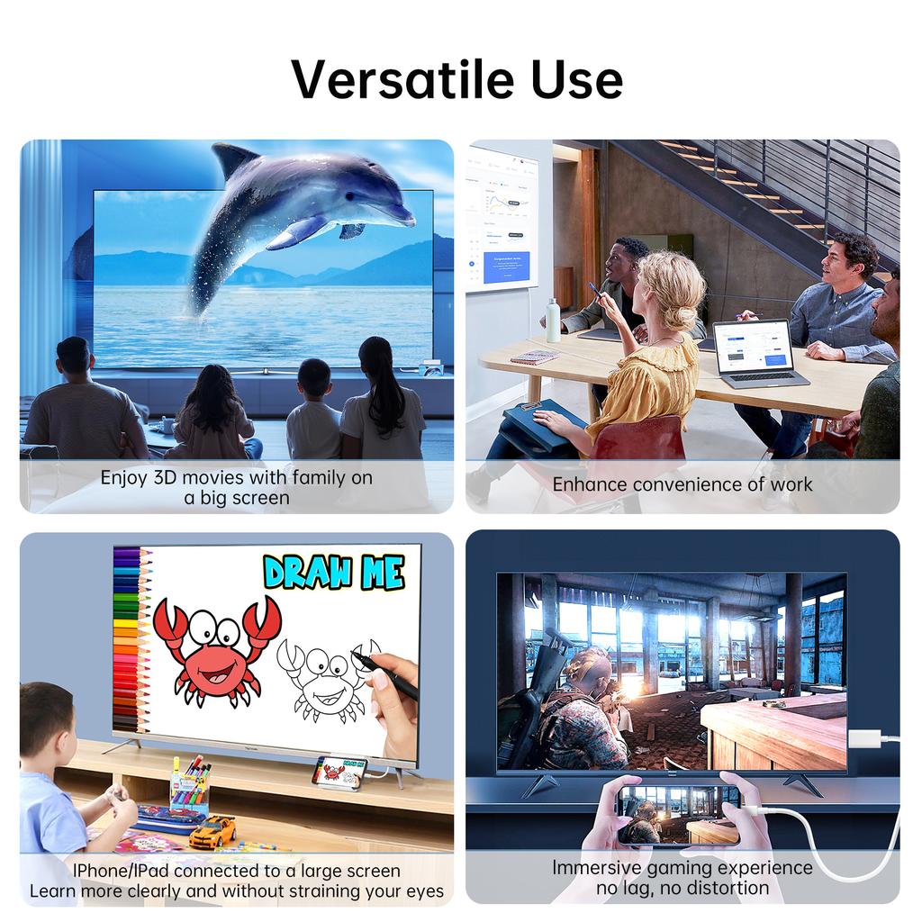 4m Lightning to HDMI Cable 2K HD Digital AV Adapter Sync Screen Connector for iPhone to TV Projector