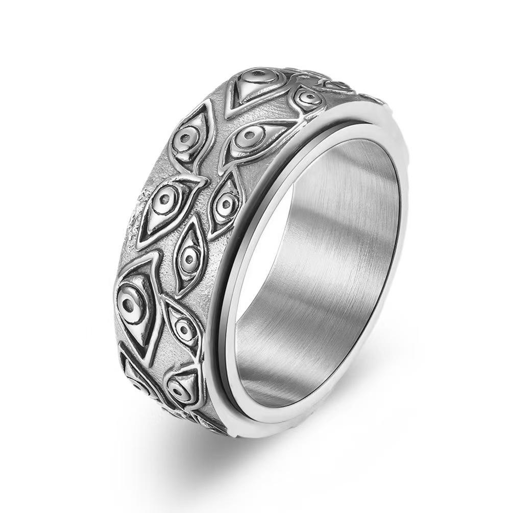 

Кольцо мужское из титановой стали с вращающимся элементом Глаз Дьявола для снятия тревоги Size 9