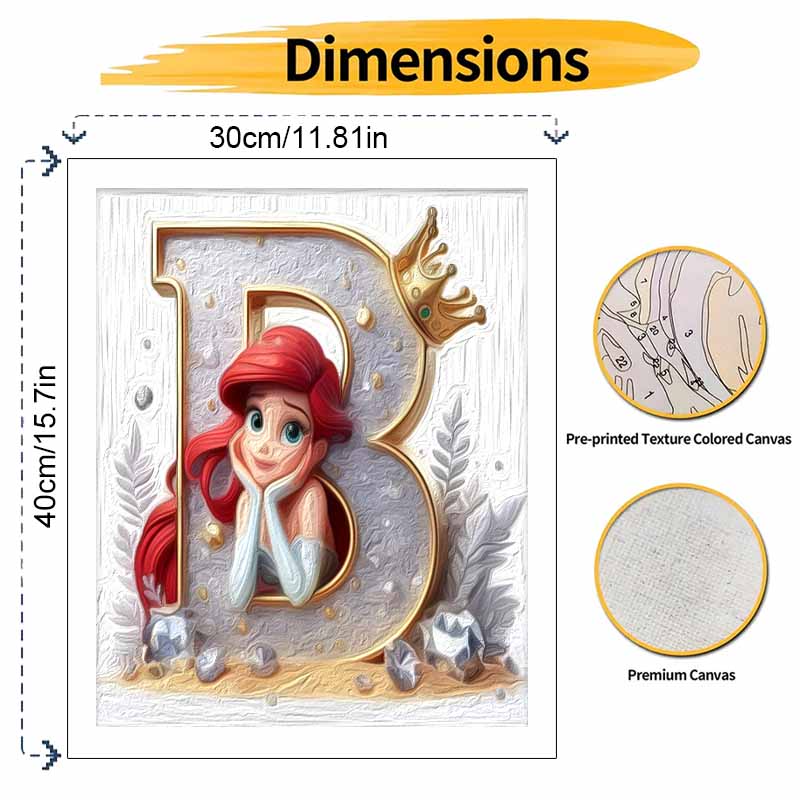 Disney Ariel Letter B DIY Oil Painting Kits Hand Painting Home Decor Craft Gift Ideas Canvas Wall Art Paint by Numbers Set Decor