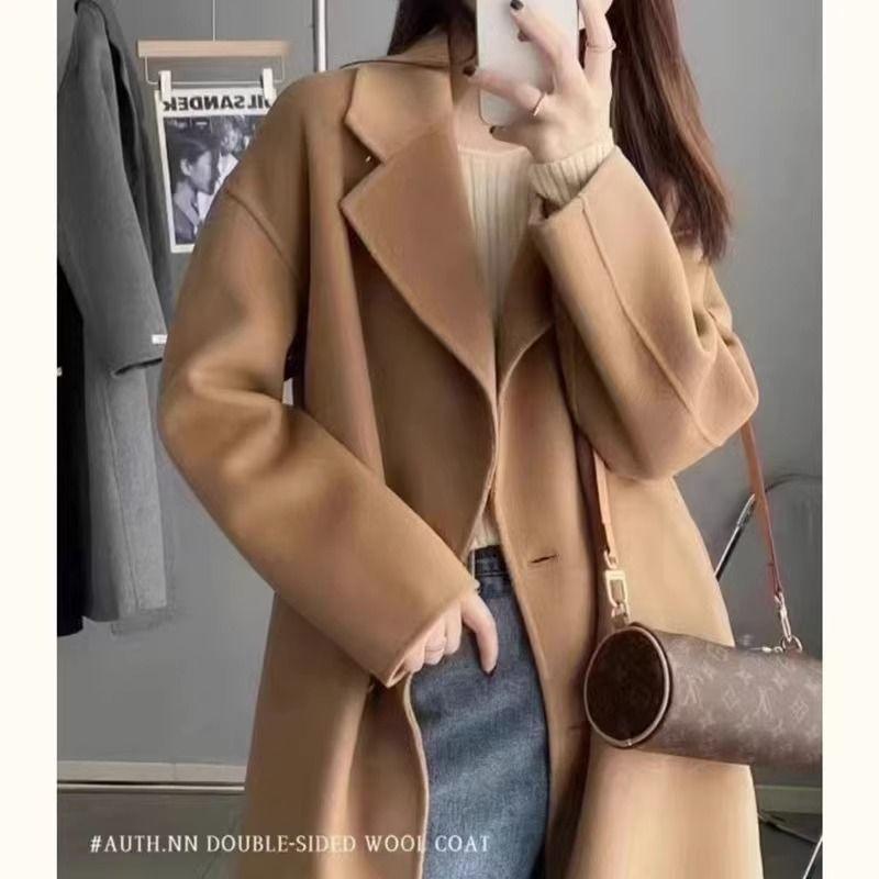 Premium woolen coat women's medium and long over the knee new autumn student Korean thin woolen coat