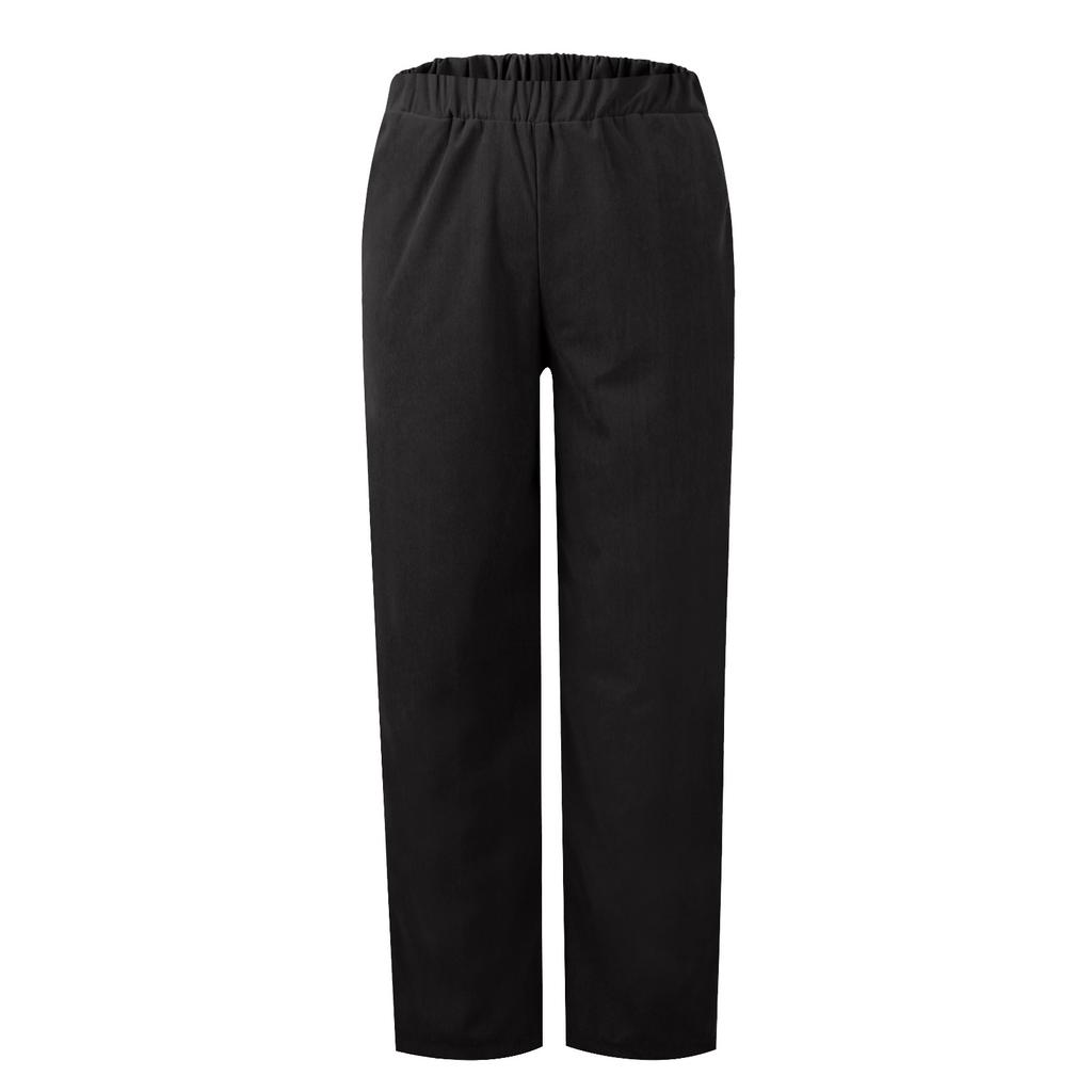 Pantalones casuales rectos con cintura elástica de color sólido informal para mujer con bolsillos