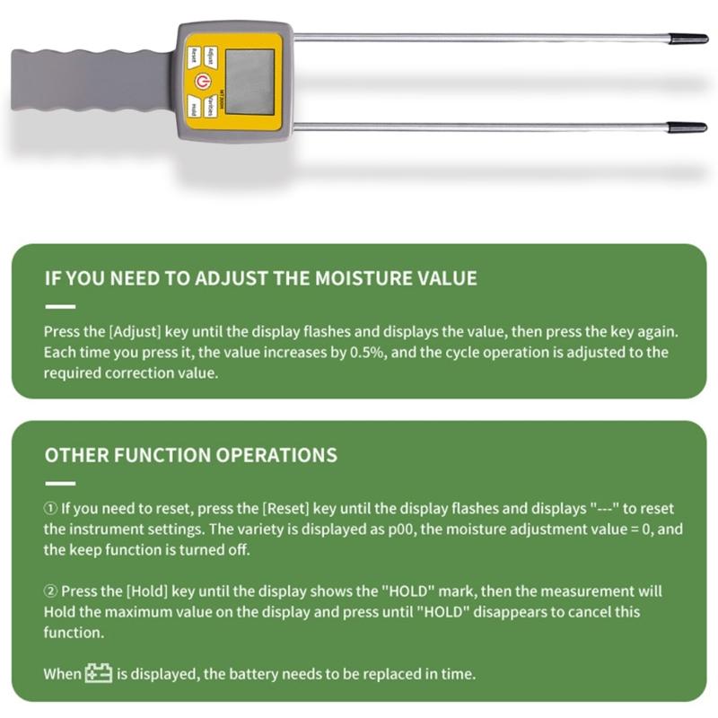 Handheld Agricultural Moisture Tester Features LCD Screen Digital Moisture Analyzers Easy To Use for Hays Straw Pasture