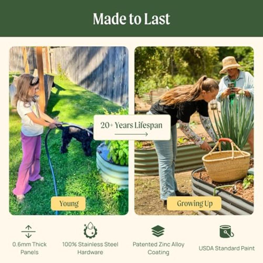 Raised Garden Bed Kits 17 Tall 9 In 1 8ft X 2ft Metal Raised Planter Bed for Vegetables Flowers Ground Planter Box Pearl White
