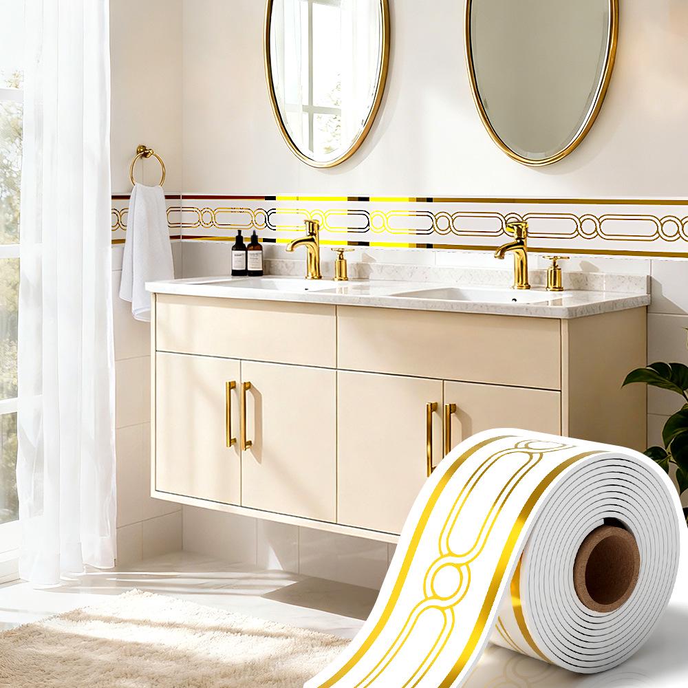 Thickened Waterproof PVC Self-Adhesive Tile-Look Baseboard Sticker