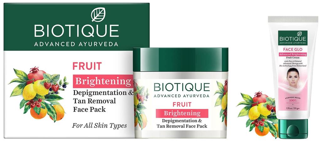 Biotique Bio Fruit Whitening And Depigmentation & Tan Removal Face Pack, 75G And Biotique Bio White Advanced Fairness Treatment Cream, 50G
