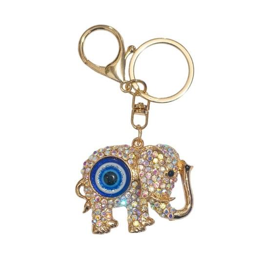 

Keychain Pendant Sparkling Rhinestones Inlaid Elephant Eye Design Key Holder Car Backpack Charm Small Accessory білий