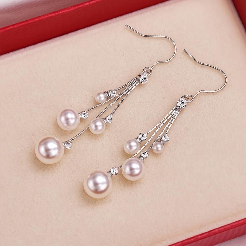 Boucles d'oreilles élégantes pour femmes avec longues chaînes et pampilles, imitation perle, pendentif superposé, bijoux