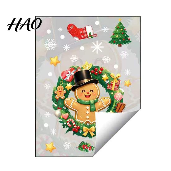 Holiday Gift Ideas Christmas Static Window Sticker, Wreath Pattern Print PVC Removable Decal, Xmas Scene Decor Waterproof Glass Cling for Living Room