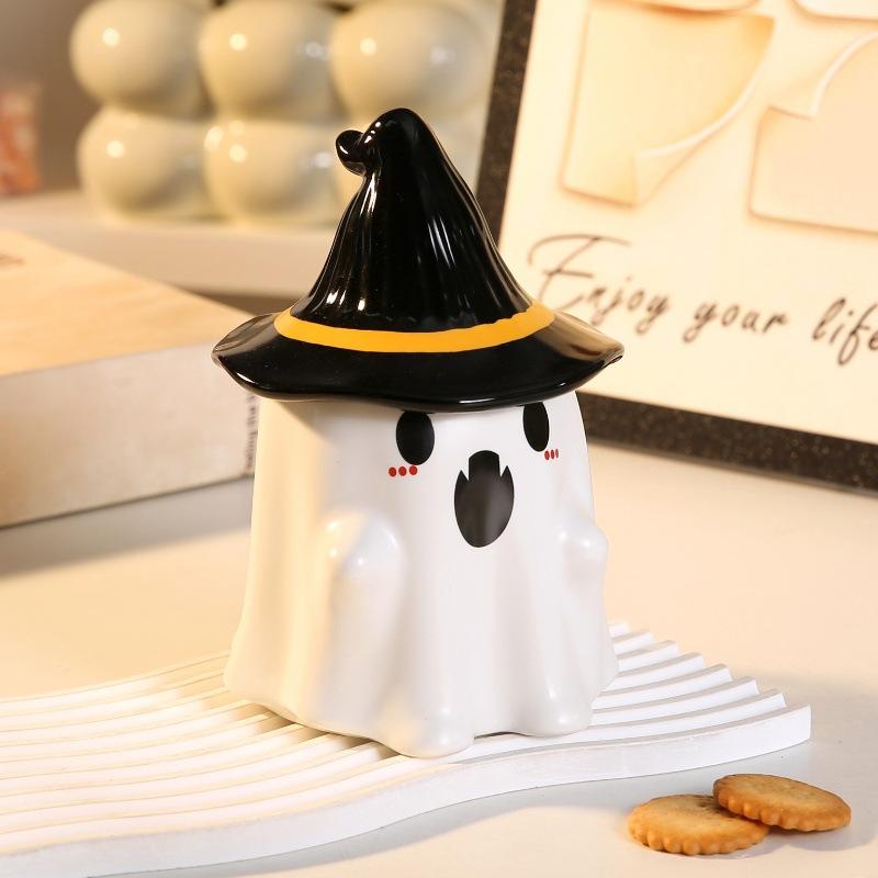 

Керамическая кружка-привидение на Хэллоуин 350 мл с крышкой, мультяшная забавная кофейная чашка, европейская послеобеденная чашка для камелии, кружка для завтрака и молока, подарок 350ML