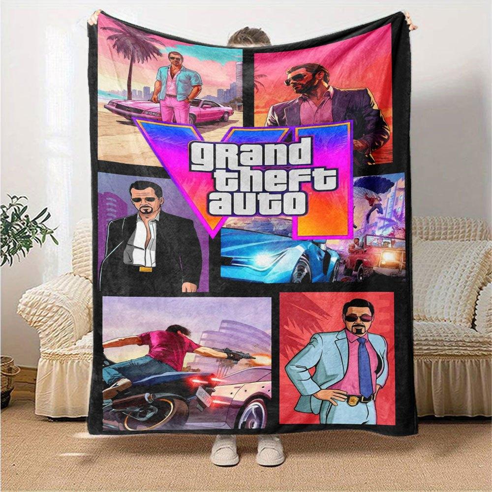 1pc Grand Theft Auto Soft Flannel Blanket with Designer Print A Cozy Blanket for All Seasons, Perfect for the Couch, Bed, Office