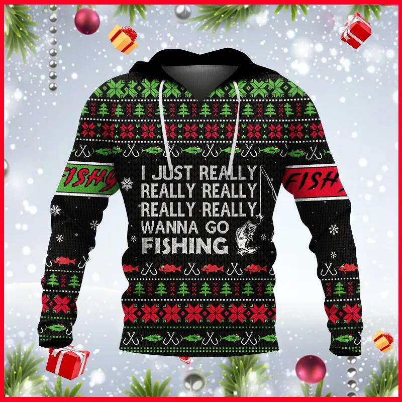 Spring and Autumn Men's Pullover Sweatshirt 3D Digital Fish Print Long Sleeve Hoodie Jacket