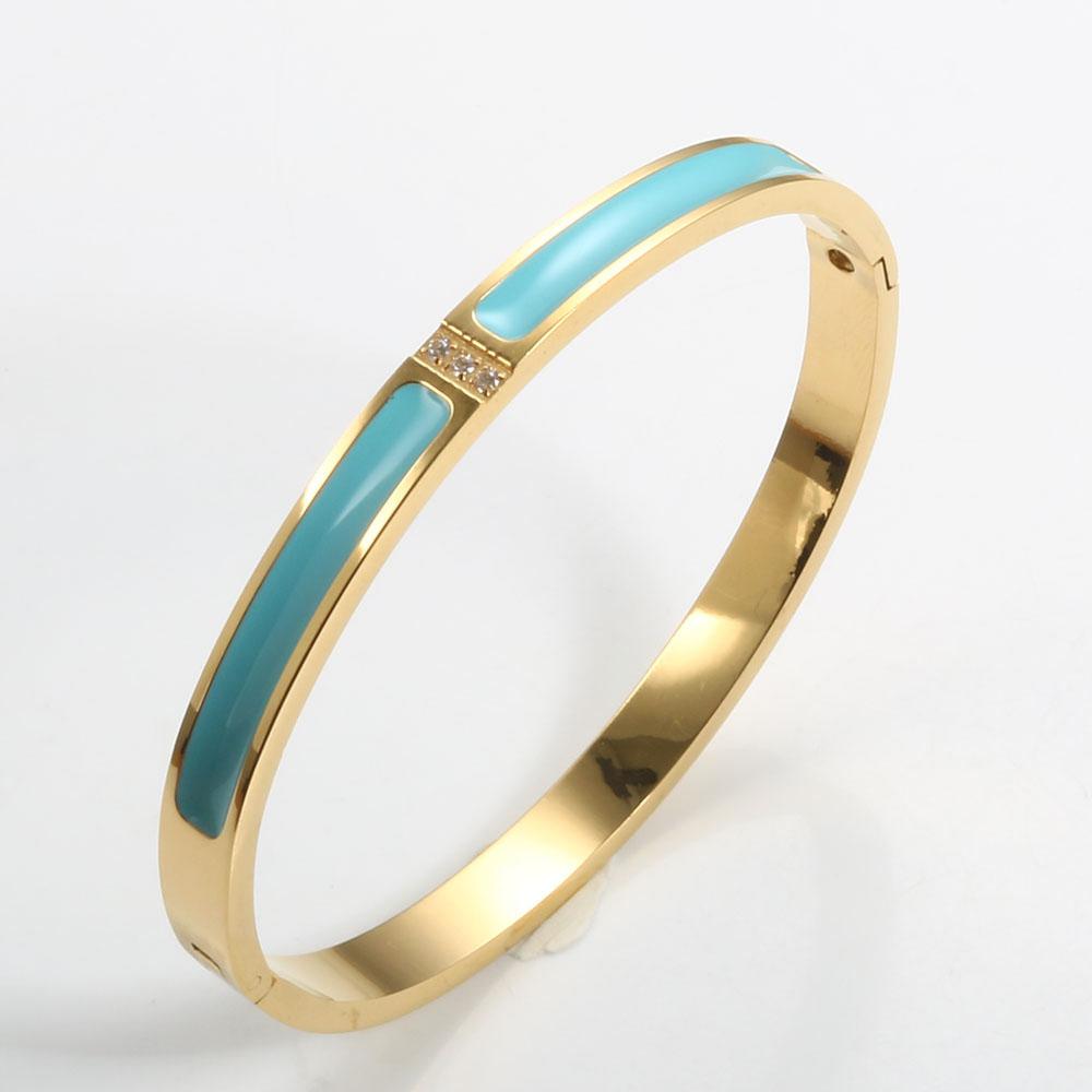 Braceletjonc Émail Mode pour Femmes CNC Cristal Zirconium Doré Noir Rouge Bleu Braceletjonc Coloré pour Femmes Bijoux Cadeau