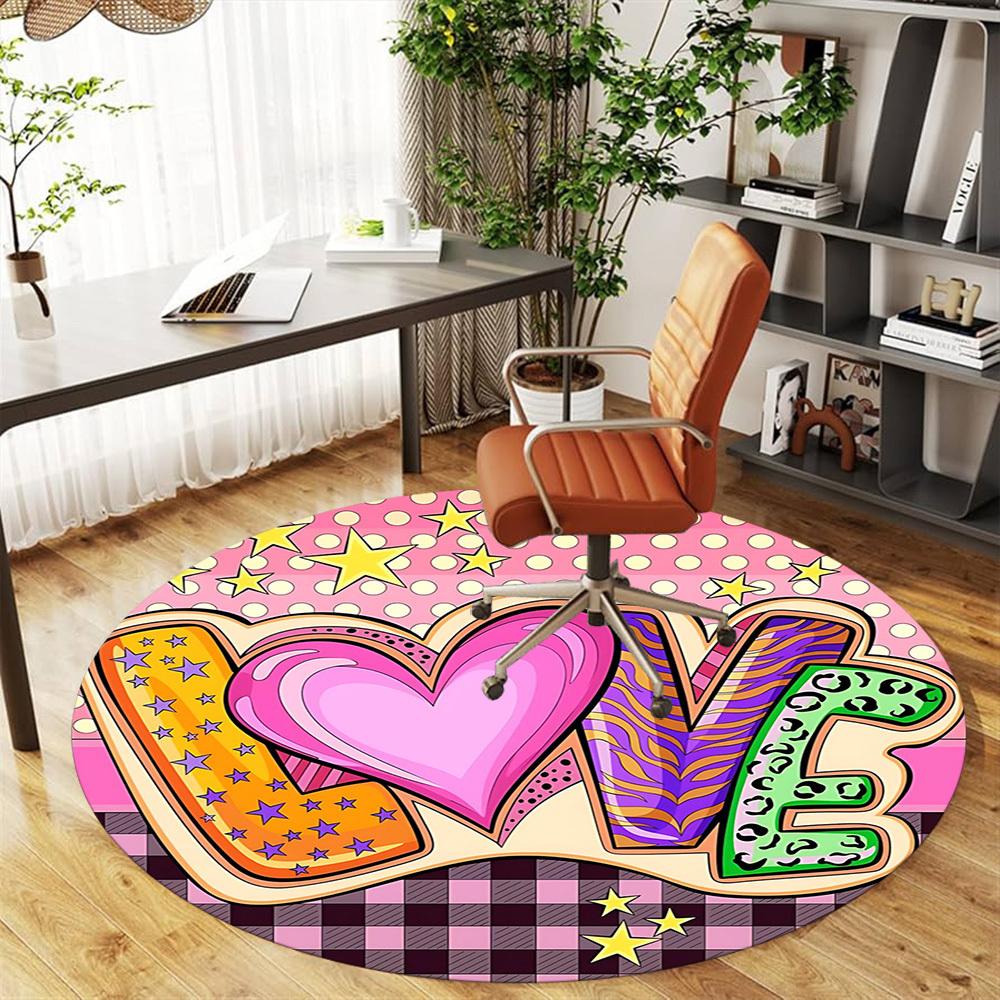 1pc love pattern Round Chair mat Area Rug - Non-Slip, Floor Mat for Office, Bedroom, and Indoor Decor c1125065