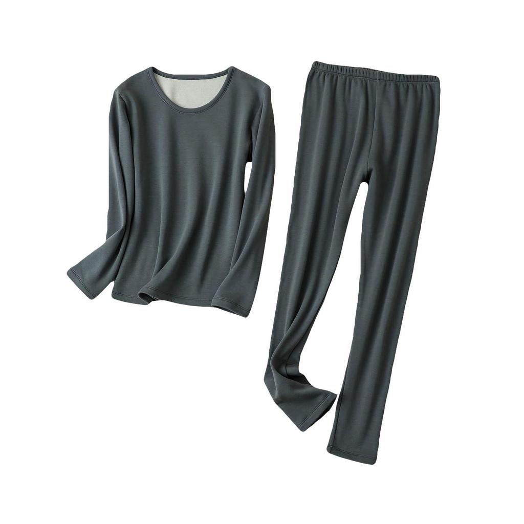 Women's Thickened Mulberry Silk Base Layer Set - 270g, Round Neck, Brushed for Warmth in Autumn