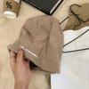 Letter Black Stack Hat Women's Autumn and Winter Leisure Big Head Circumference Showing Face Small Bag Head Cold Hat Warm Confinement Hat
