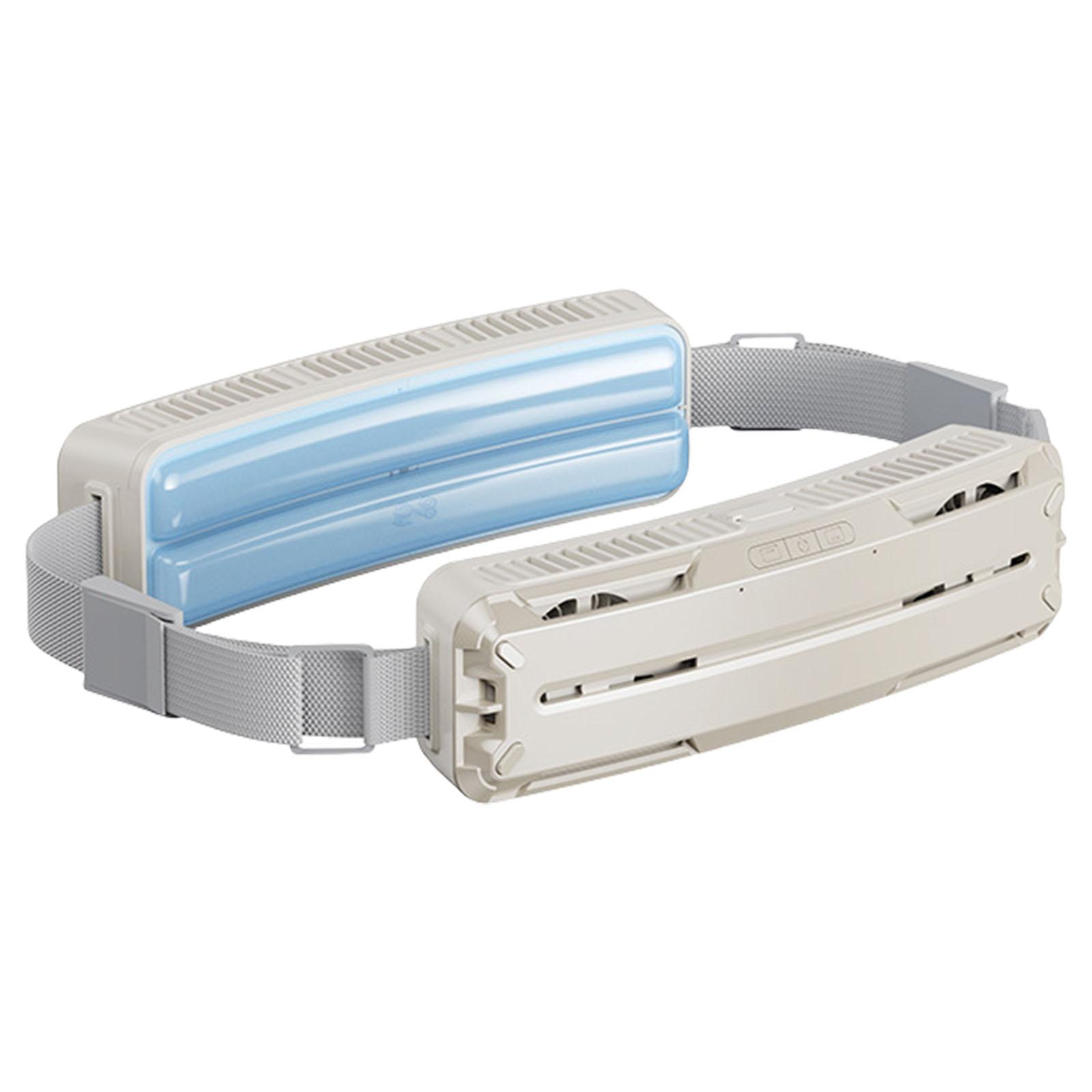 

Портативный поясной вентилятор 5000 мАч, перезаряжаемый, с двойными охлаждающими пластинами и сильным воздушным потоком, инновационный миниатюрный ледяной поясной вентилятор белый