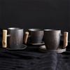 Japanese Style Ceramic Office Tea MugsWater Cup Retro Coffee Milk with Wooden Handle Drinkware Ceramic Tea Cup and Saucer