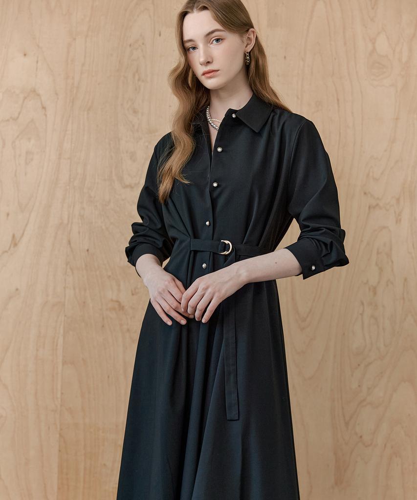 MAXZA Asymmetrical Drape Belted Shirt Dress