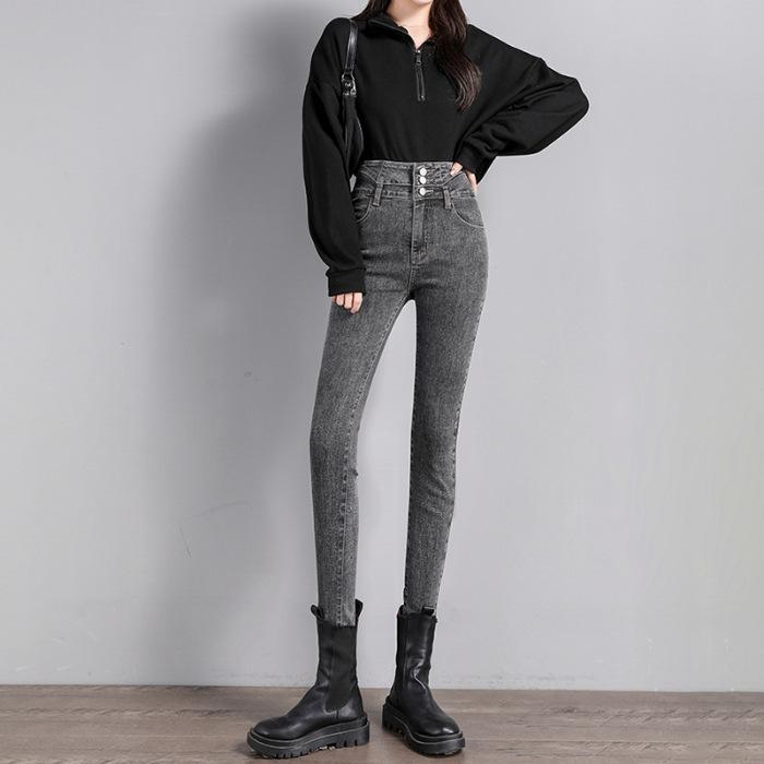 2025 New Women's High-Waisted Skinny Button-Up Jeans for Spring and Autumn