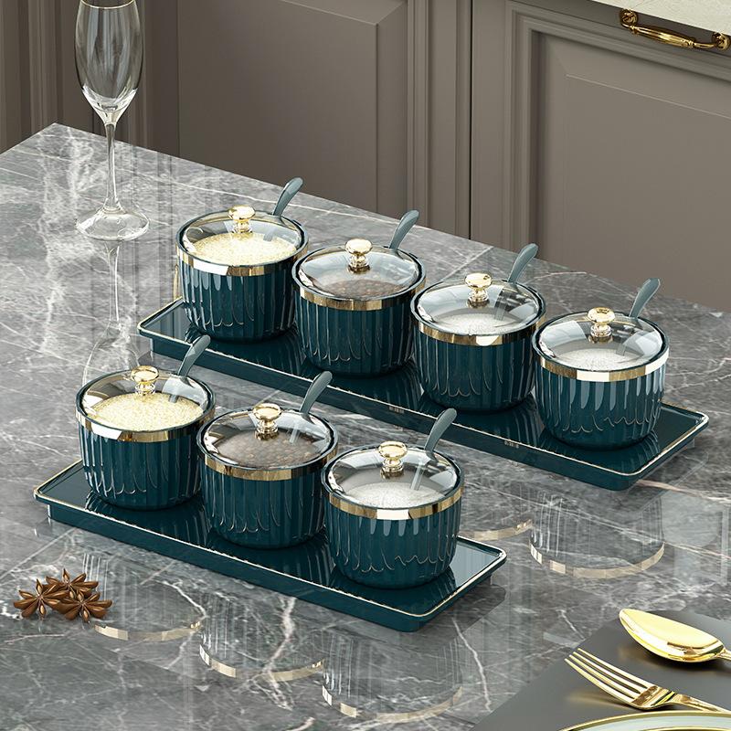 Gewürzflaschen mit Deckel, Gewürzaufbewahrungsbox, Pfeffer-/Zuckerbehälterschale, Salzstreuergläser, Sesamflasche mit Deckel