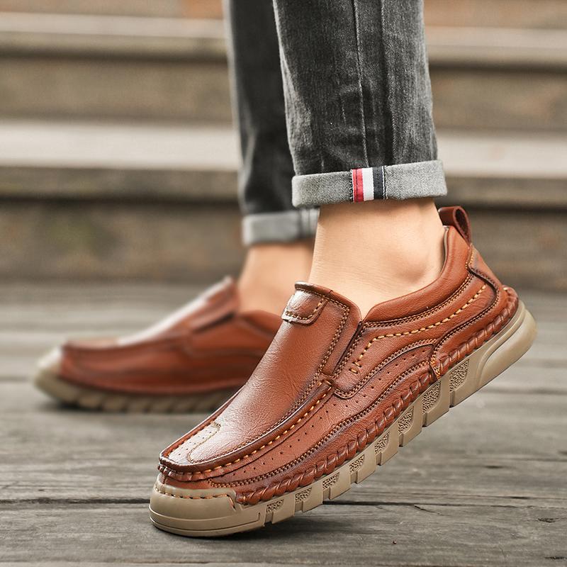 38-46 Retro Cow Leather Shoes Men Loafers Handmade Casual Leather Shoes Moccasins Men Flats Shoes