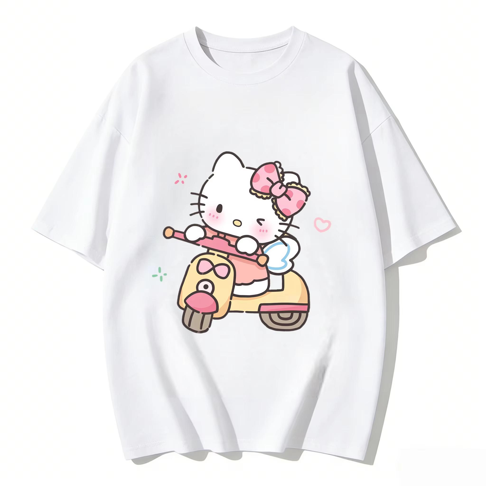 

Couple Tshirts Streetwear Family Matching Parentchild Clothing for Unisex Women Kids 2026 Trendy Cute Hello Kitty Riding Graphic S