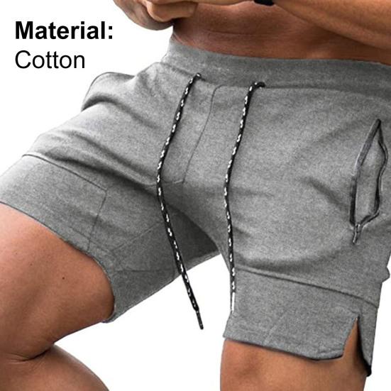 Shorts Zipper Pockets Drawstring Closure Men Mid Rise Sport Shorts for Jogging