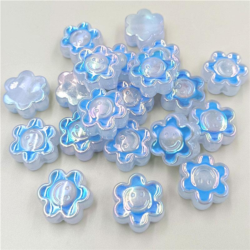 Kreativer Dazzle Farbverlauf Licht Acryl Schmuckzubehör Perlenmaterial Handgefertigt DIY Mode Blume Perlen 5 Stück Tropföl Smiley