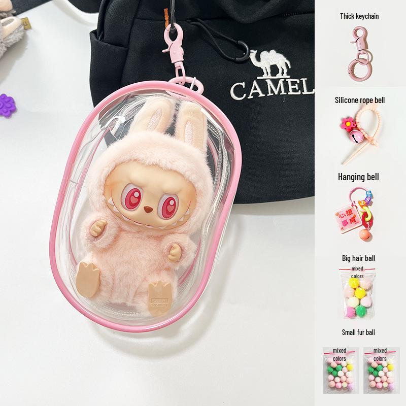 15CM Labubu Ita Tasche: Doppelreißverschluss Transparenter PVC-Puppentragekorb, 2. Generation