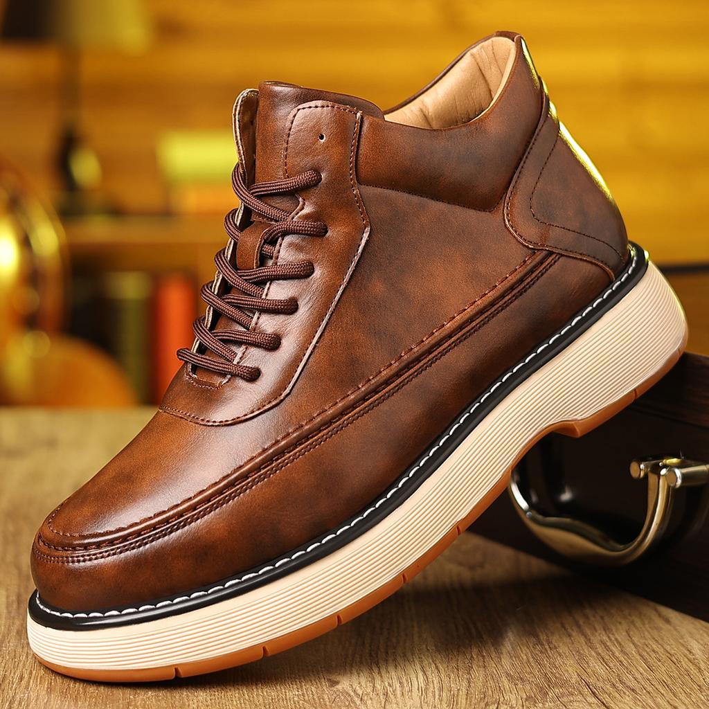 Fashion Big Size Fashion Casual Cow Leather Ankle Boots for Men Autumn Winter Brown Platform Shoes Male New Designer Boots Men