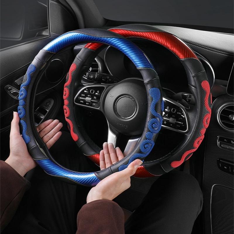 Universal Car Steering Wheel Cover - Carbon Fiber Leather with Breathable Honeycomb Silicone, Soft & Comfortable, All-Season Use