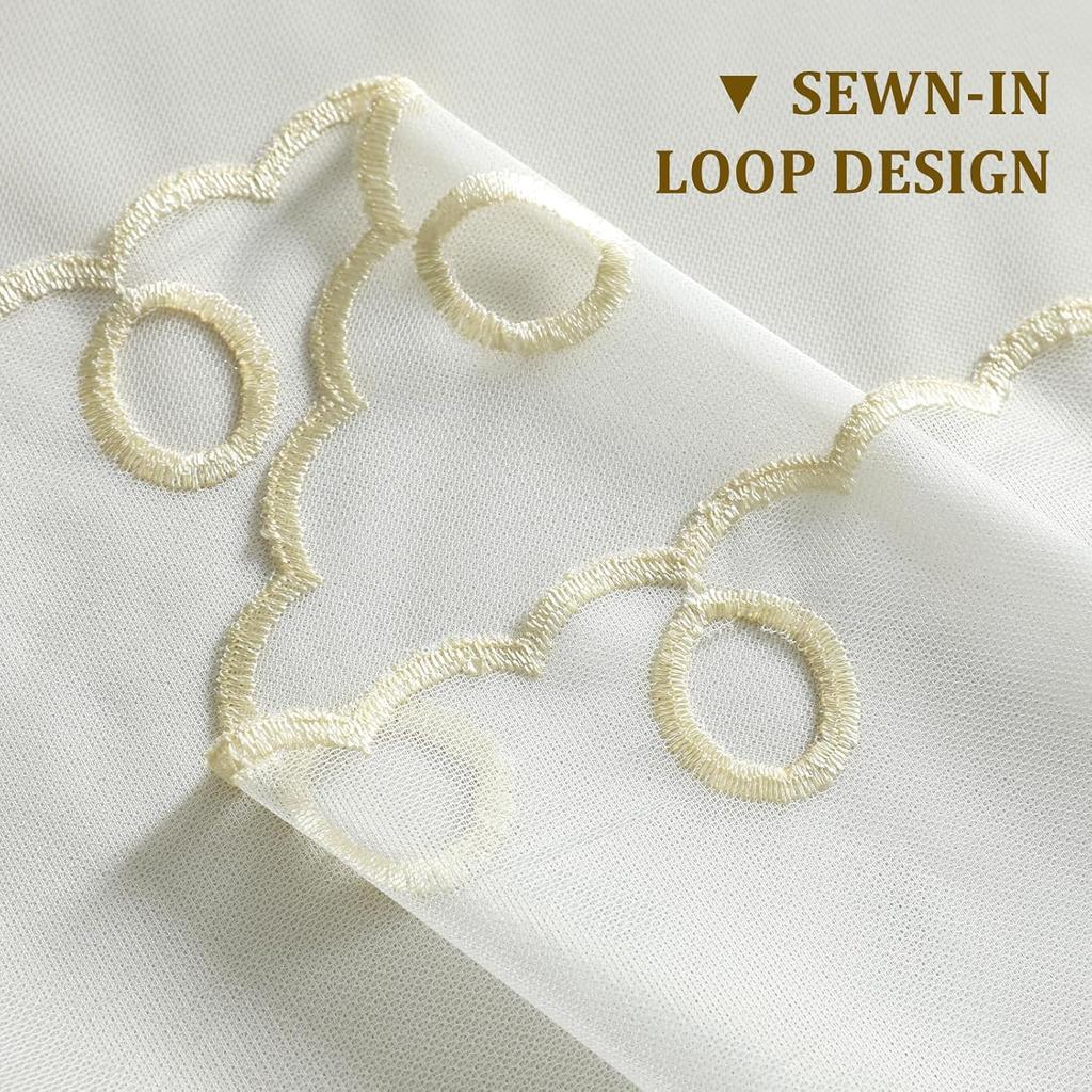 VOGOL Beige Sheer Lace Valance, Floral Embroidered Short Curtain for Kitchen Window, Grommet Rustic Farmhouse Window Topper for Bathroom & Living