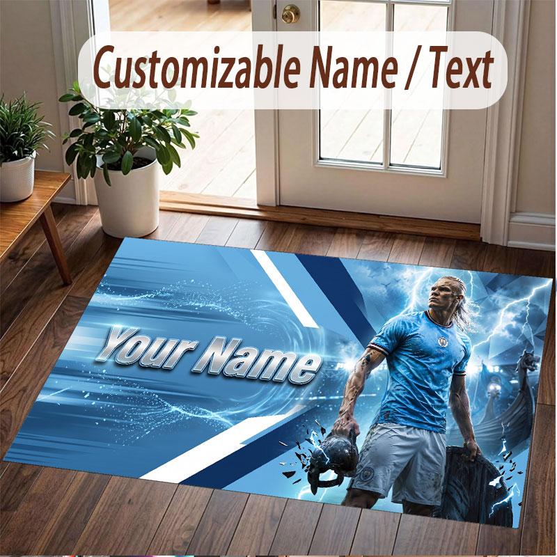 Custom Rug Erling Haaland Pattern Print Name Text Soft Non‑Slip Floor Carpet for Home Indoor Decoration