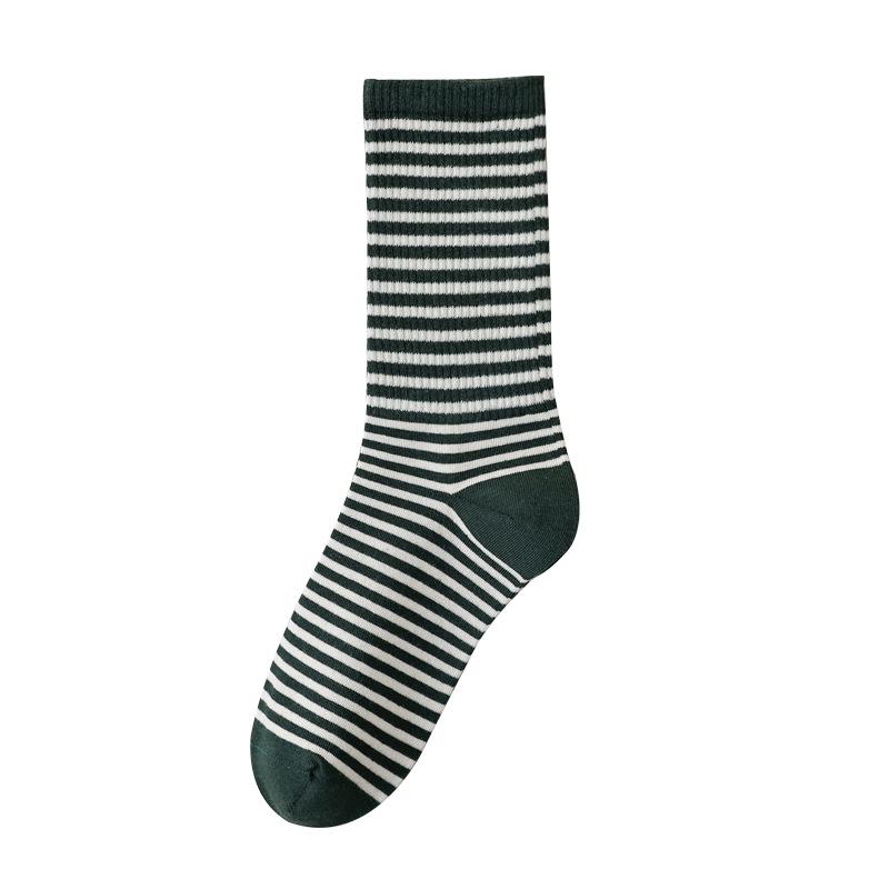 Spring and Autumn Cotton High-top Socks, Trendy and Versatile Mid-top Socks, Women's Striped Pile Socks